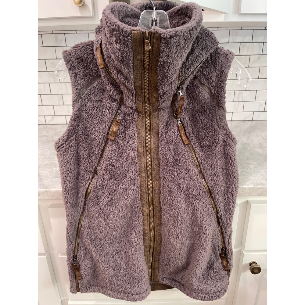 KUHL Vest Womens Small Purple Flight Fleece Full Zip Faux Suede Trim Hooded
